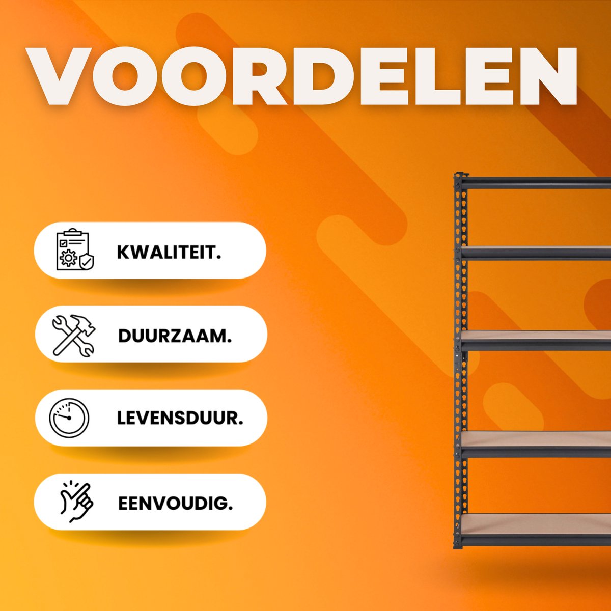 Opbergrek - Stellingkast- Rekken- Werkplaatsrek - 907,2kg Totaal - 181,4kg per Plank - 75x30x152cm Inhaaksysteem