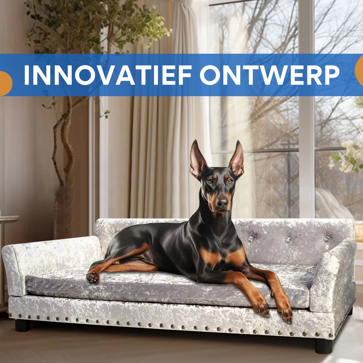 Hondenbank Princesso Fioren - 93cm - Hondenbed - Hondensofa op poten - Hondenzetel - Comfort en zacht - Afneembaar kussen - Zacht