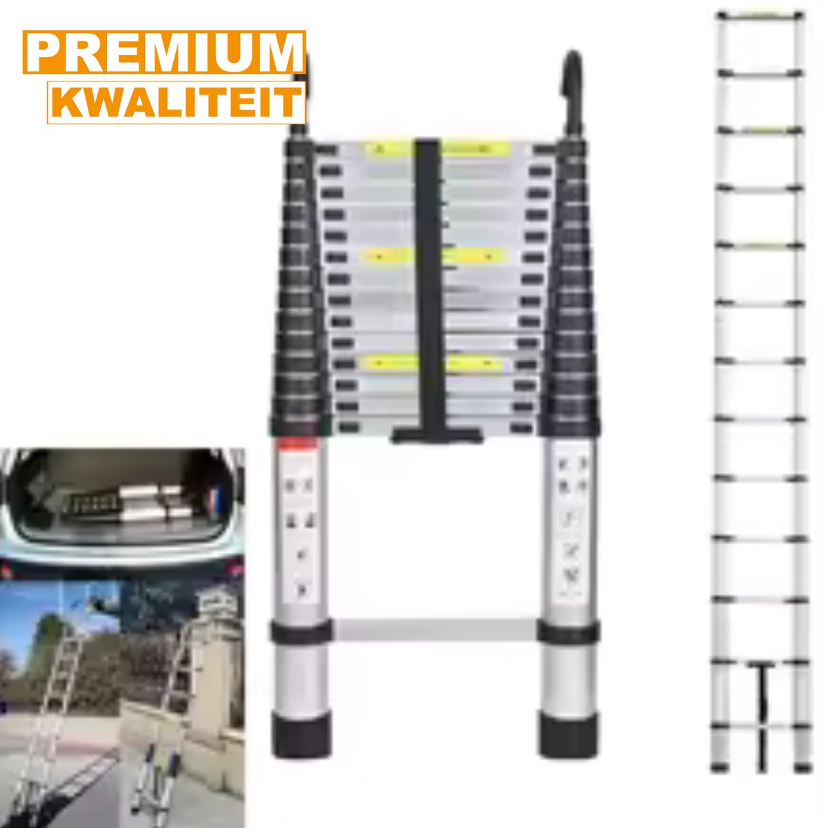 Telescopische Ladder 4,4M - Aluminium Uitschuifbare Ladder - Lichtgewicht & Draagbaar - Stabiele Haken - Max. 150KG Belastbaar