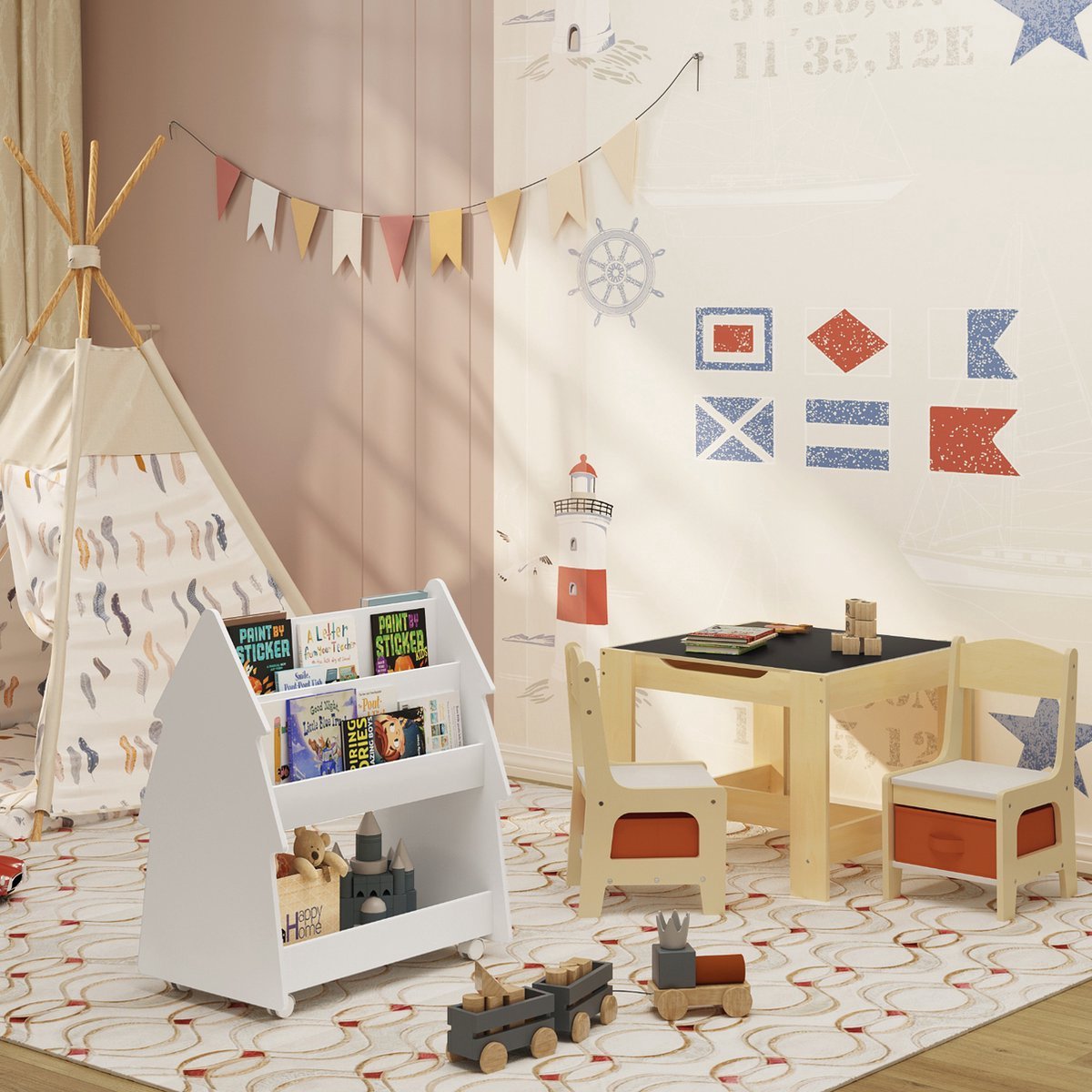 Bolt Edge Opbergkast - Kinderkamer - Wit - Boekenkast en speelgoedkast - Hout MDF