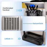 Commerciële Softijsmachine - IJsmaker 3 Smaken - 22-30L per Uur - Roomijsmachine
