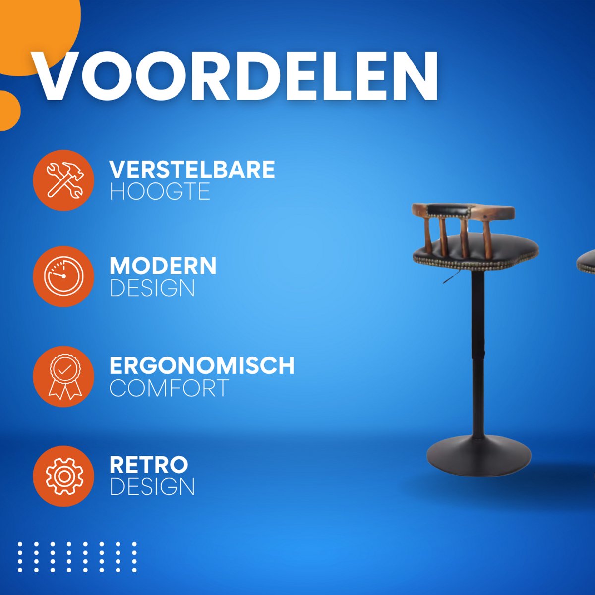 Retro Barkrukken - Set van 2 - Met rugleuning - Zwart - Verstelbaar - Voor Keuken, Bar of woonkamer - Draaibaar - PU leer