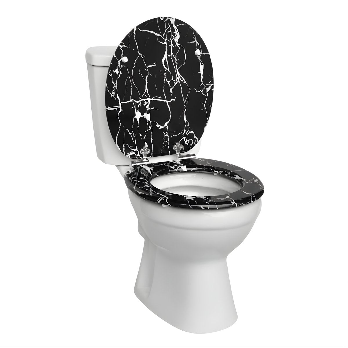 WC-bril - Toiletbril – Voor Toilet & Badkamer – Soft-Close - Duurzaam Kunststof - Zwart marmer motief
