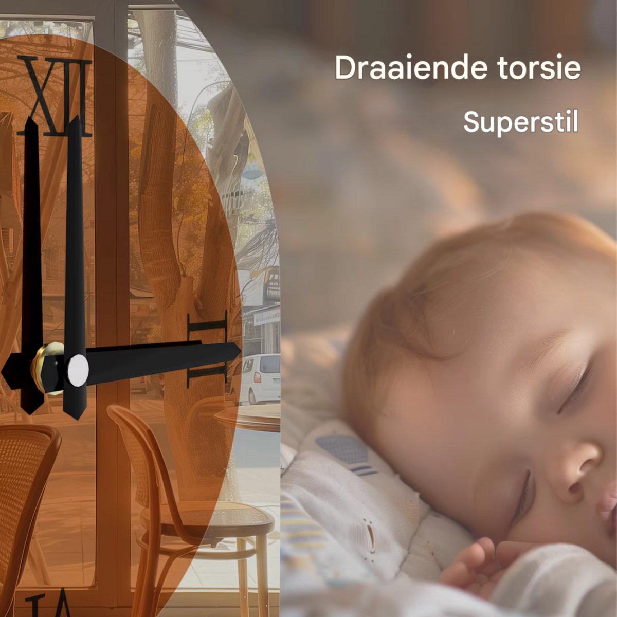 Langwerpige Wandklok - Bruin Getint met Zilveren Gespiegelde Romeinse Cijfers - Moderne Decoratieve Klok voor Woonkamer