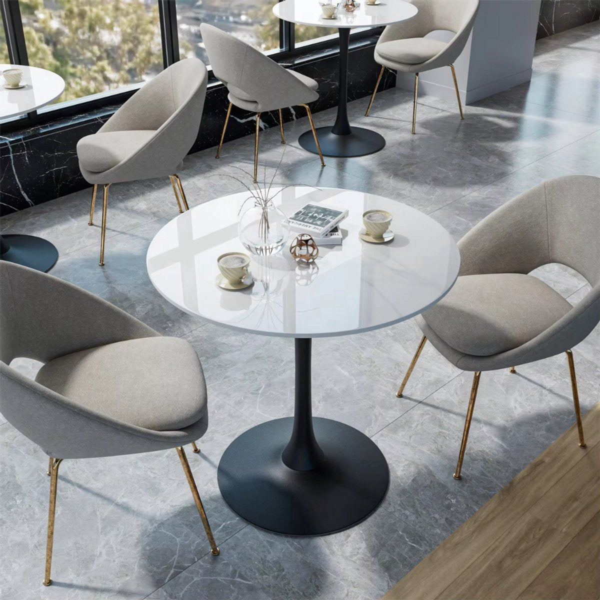 78 cm Hoge Vrije Tijd Ronde Keuken Eettafel Fioren - Gesinterde Stenen Top en Voetstuk Base - Bistro Tafel