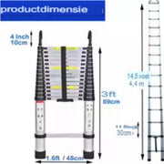Aluminium Telescopische Ladder Glorino - Vouwladder met Antislipvoeten - Multifunctionele Verlenging - Rechte Ladder voor Loft