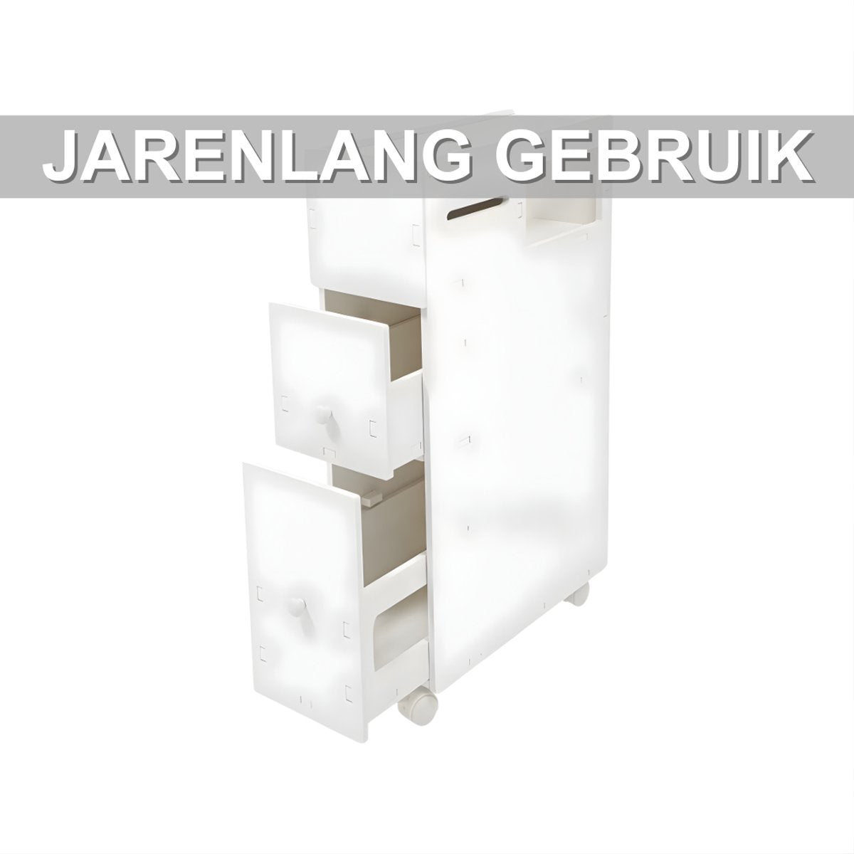 Badkamerkast - Opbergkast - Badkamermeubel - Voor smalle badkamers - Op wieltjes - Wit - 44*19,5*74 cm