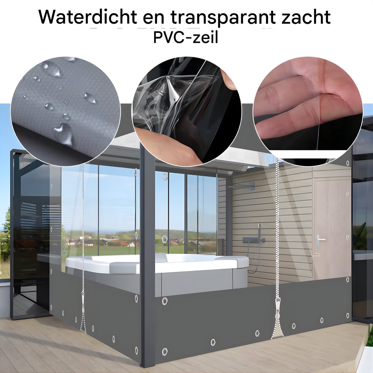 Zeildoek 210x240cm - Verranda - Dekzeil - Overkapping - Voor Terras, Pergola & Tuinhuis - Waterdicht - Wind - Donkergrijs