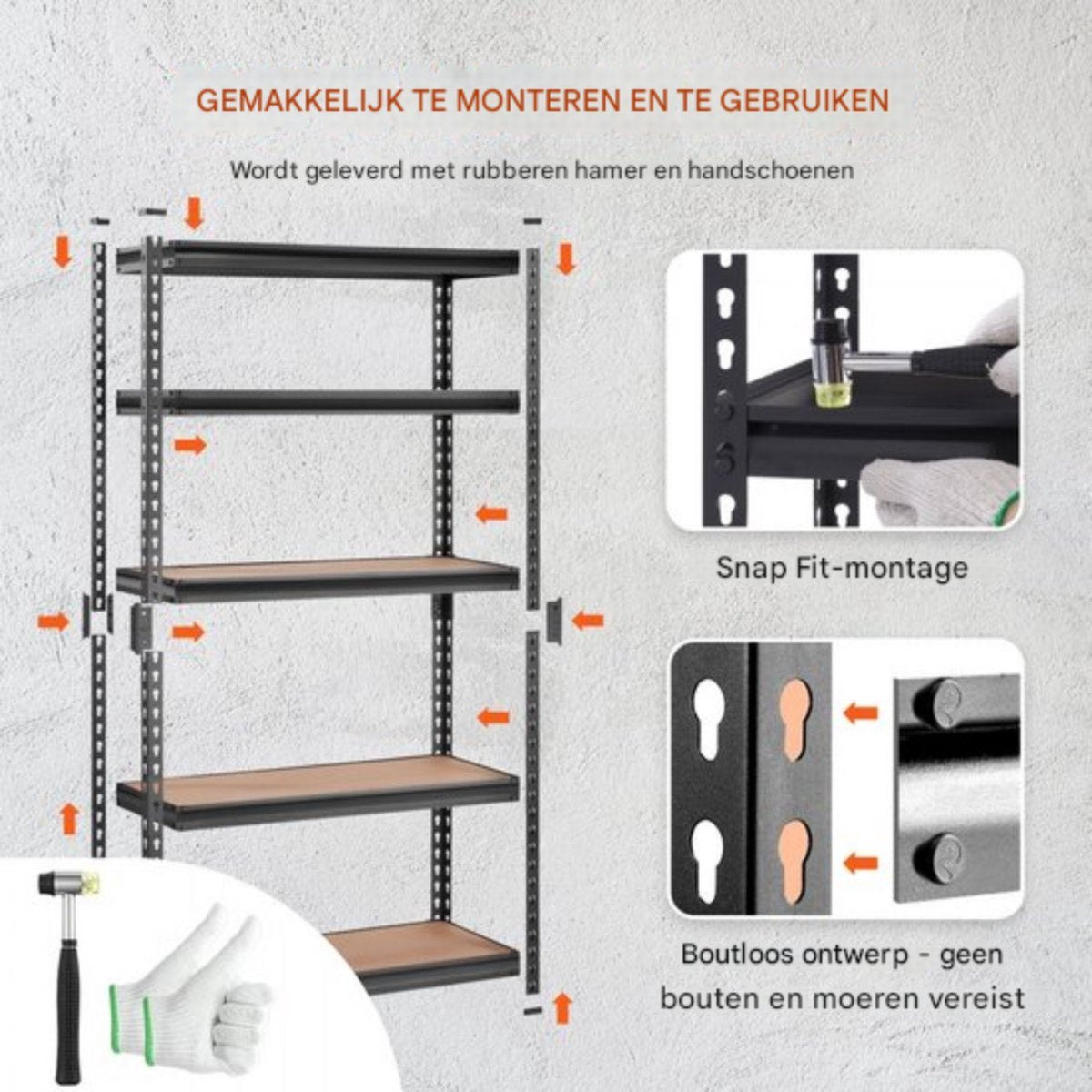 Opbergrek - Stellingkast- Rekken- Werkplaatsrek - 907,2kg Totaal - 181,4kg per Plank - 75x30x152cm Inhaaksysteem