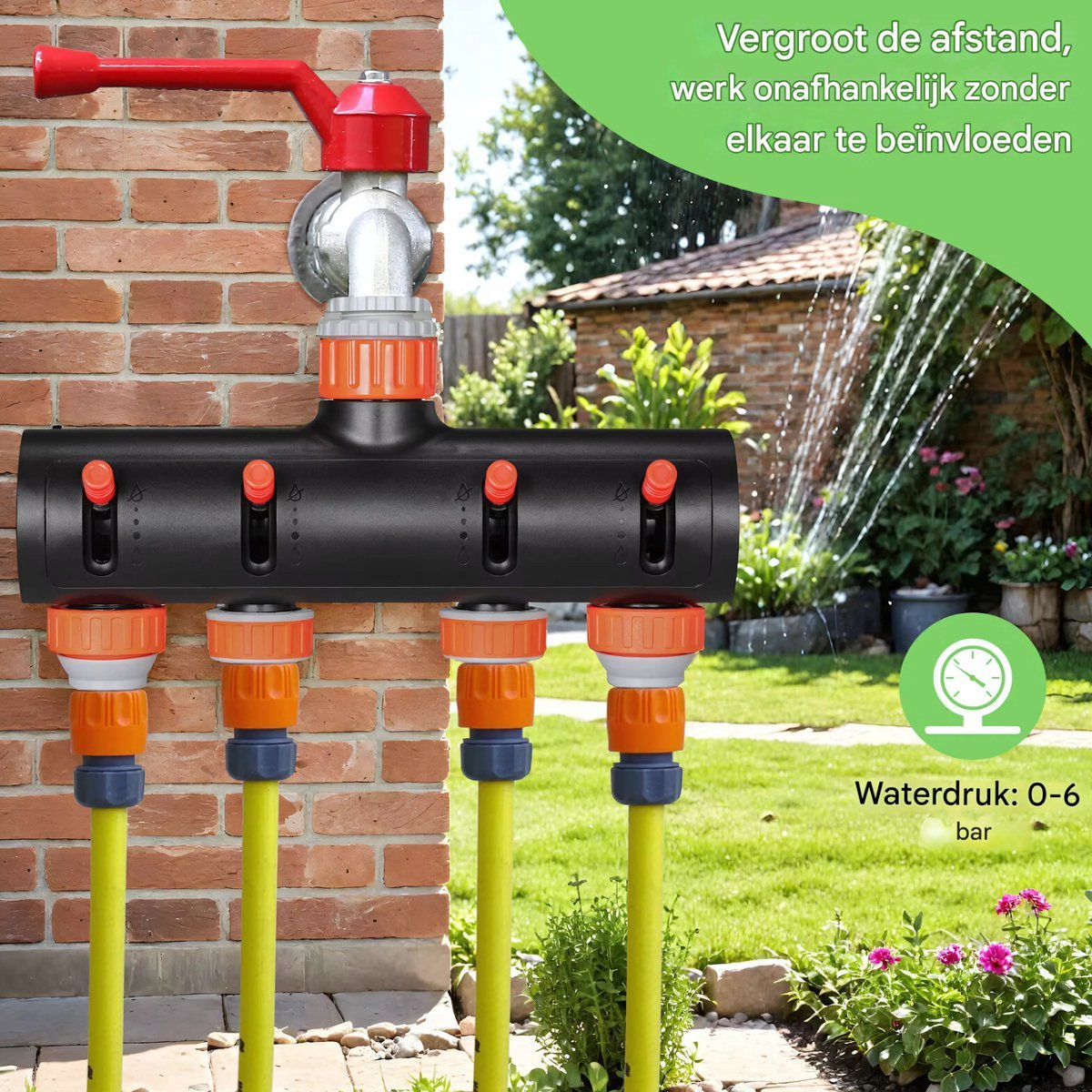 Tuinslangadapter Zyrell - Aansluit 4-set - Tuinspuit - Aansluitset - Slangsplitter met Klep voor Buitenirrigatie - Aluminiumlegering & ABS Connectoradapter