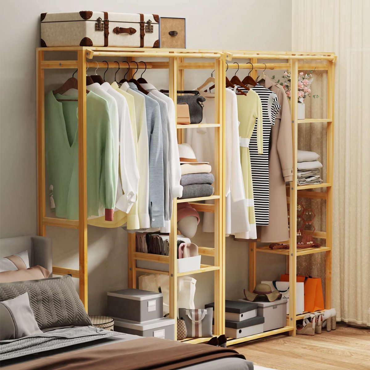 Kledingkast Elegance Bamboe - Kledingrek - Goud - Met kledingroede voor hal, slaapkamer of woonkamer - 91cm