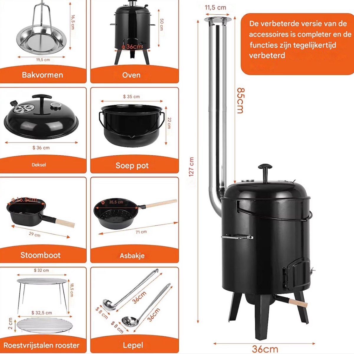 Stoofpot BBQ Kachel - Voor Soepen, Gebraden Kip & Rundvlees Stoofpot - Geëmailleerde Stalen Plaat voor Outdoor Keuken - 21L