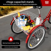 Driewieler Berlin - 7 versnellingen - Fiets voor volwassenen en senioren - 24 Inch - Opvouwbare - Verstelbaar - Met mand - Voorrem - Rood - 120KG
