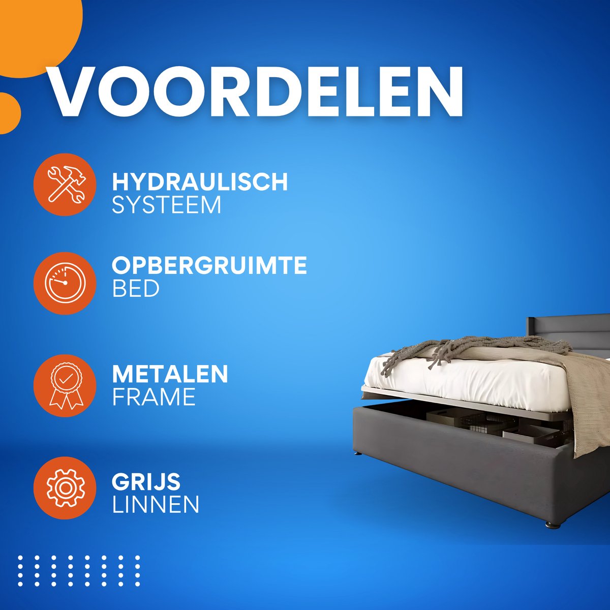 Bed - Opbergbed - Opbergruimte - met Hydraulisch Systeem - Voor Slaapkamer - met Houten Lattenbodem & Metalen Frame - Grijs Linnen - 140x200 cm
