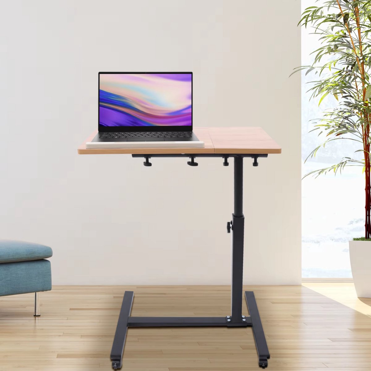 Laptop stand - Bed tafel - Bijzettafel - Laptoptafel - Voor Thuiskantoor en Studeren - Tafelblad op wielen - Khaki