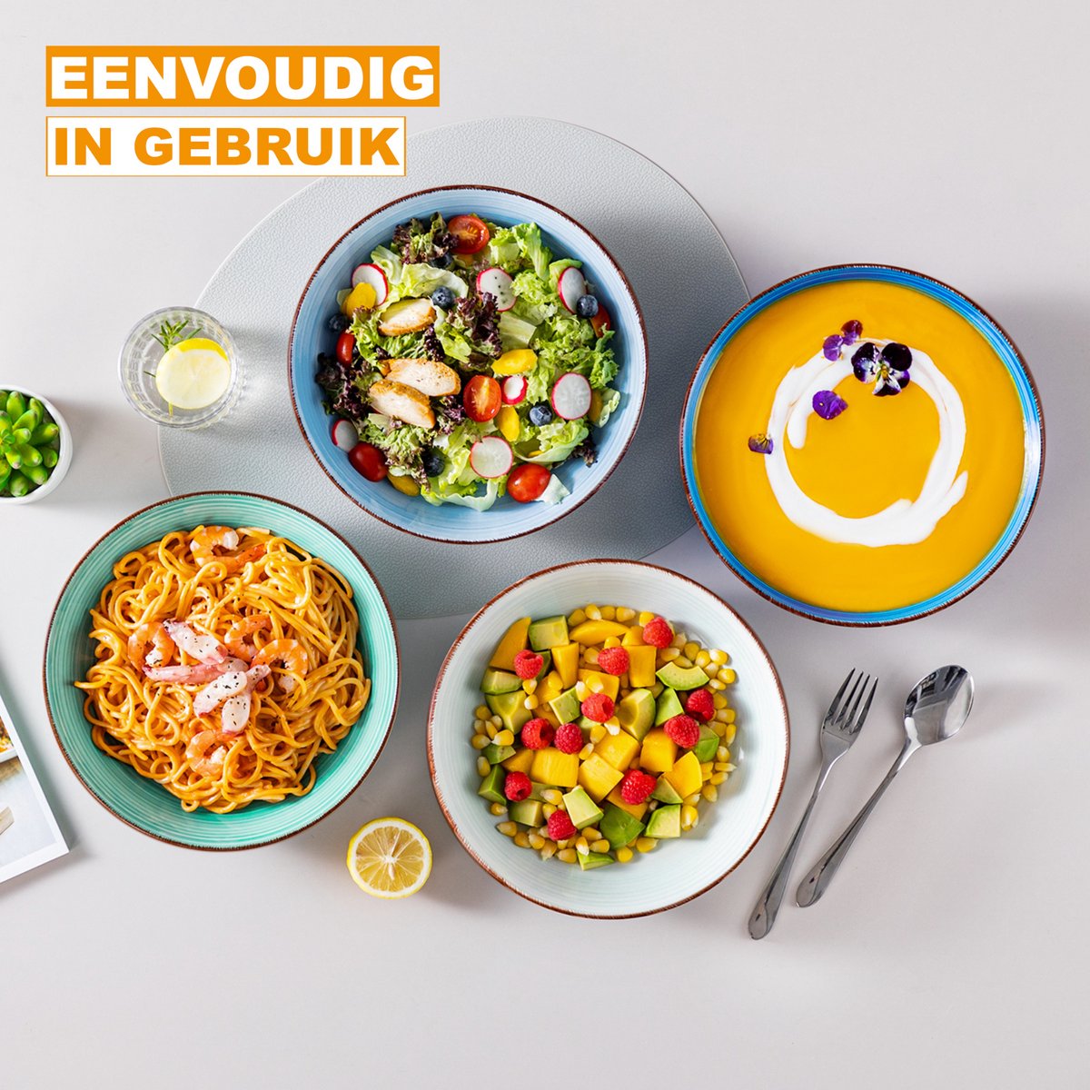 Sorella Serviesset - 6 delig - 6 persoons - Groen/Blauw - Dinerborden - Bordenset - Diepe borden - Ontbijtborden - Servies - Keukenservies