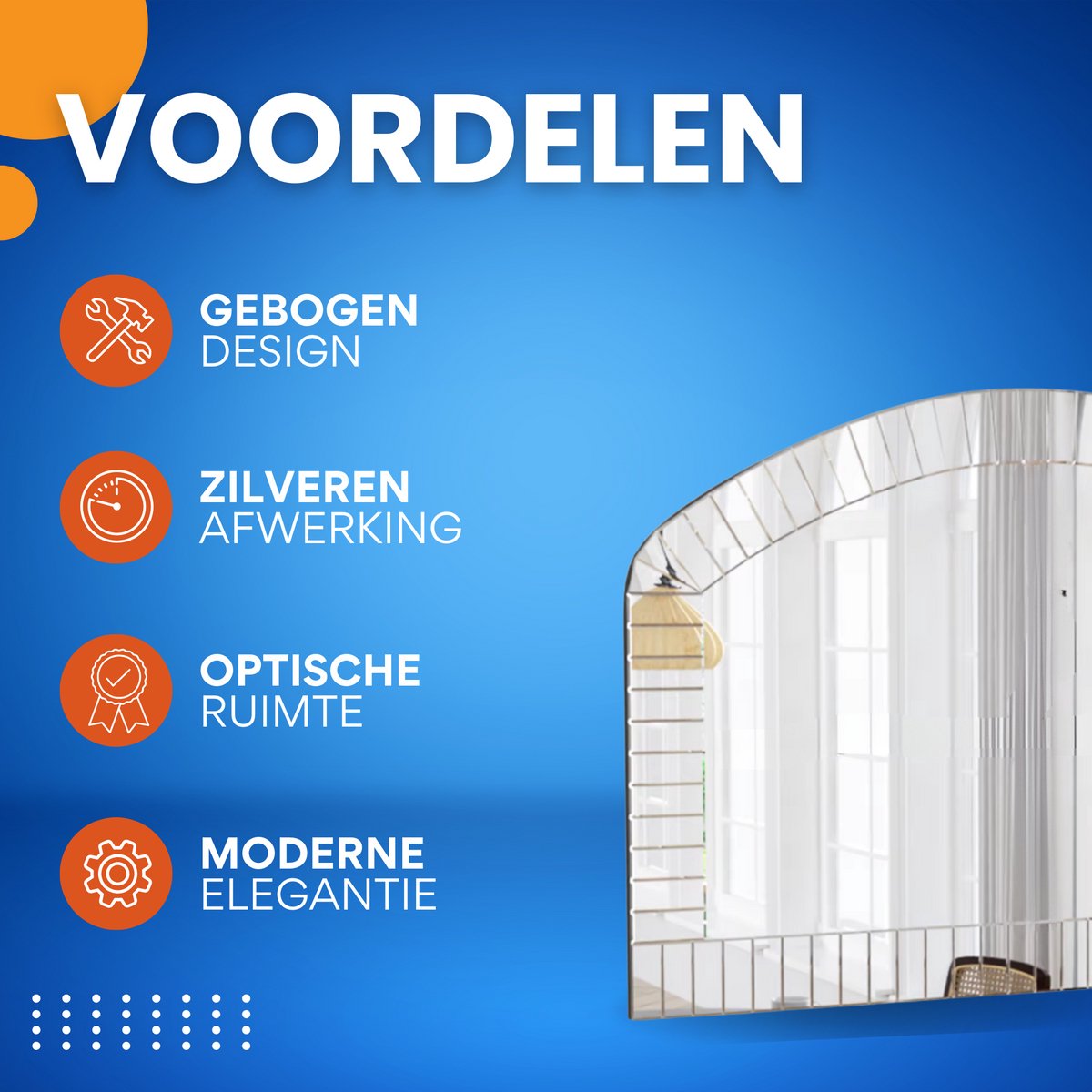 Gebogen Wandspiegel - Venetiaanse Accent Spiegel- Zilver - Glas - Decoratie voor Woonkamer