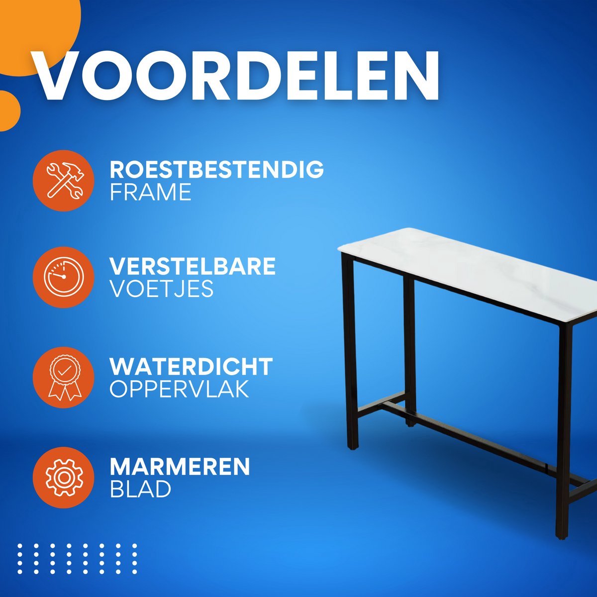 Bartafel Milano - 120cm - Voor binnen - Keuken en woonkamer - Marmer look - 4 to 6 personen - Wit grijs