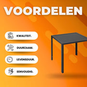 Tuintafel Fioren - Buitentafel - Eettafel buiten - Weerbestendige Terrastafel - Rechthoekige Aluminium Tafel - 75x75x73 cm - Voor Tuin en Achtertuin - Zwart