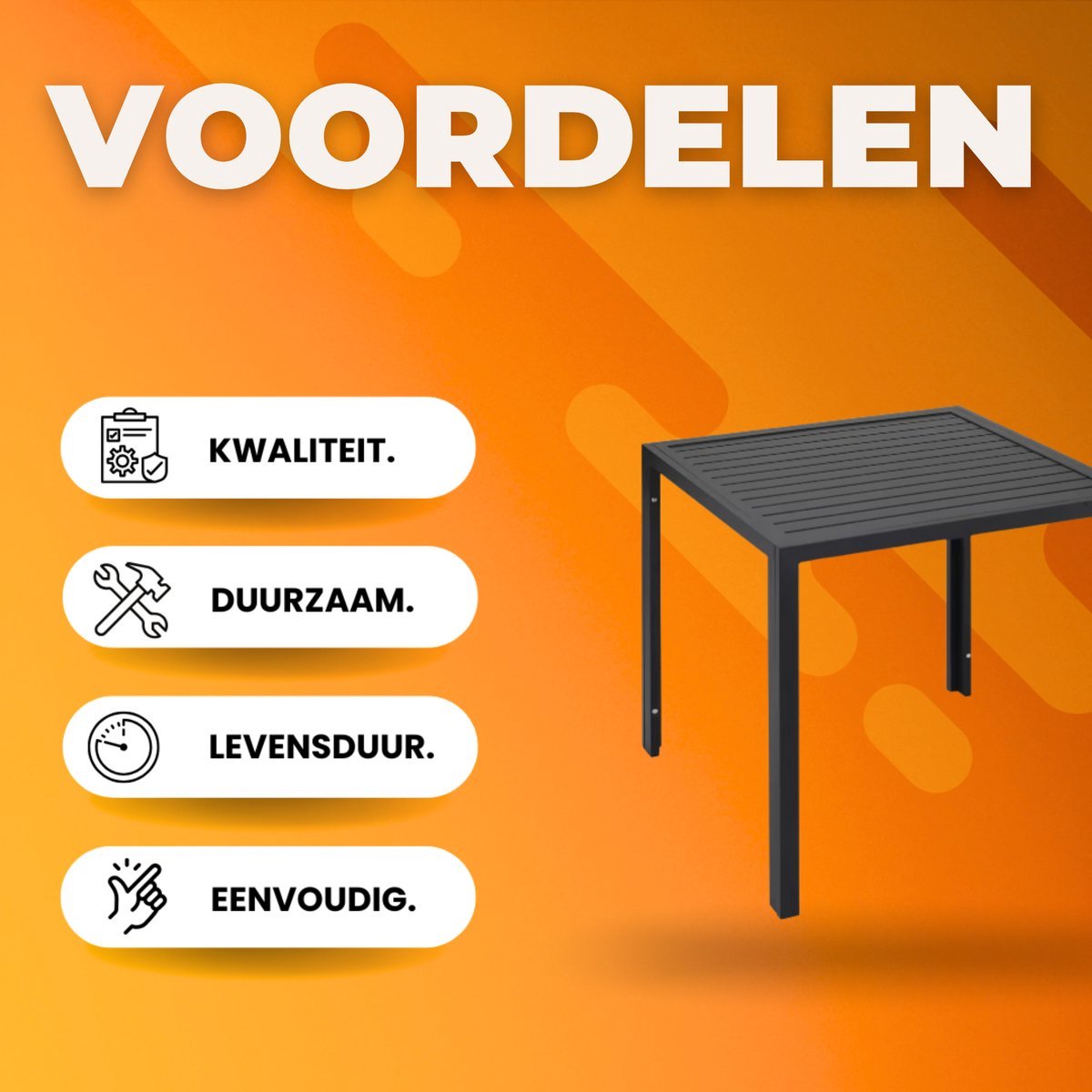 Tuintafel Fioren - Buitentafel - Eettafel buiten - Weerbestendige Terrastafel - Rechthoekige Aluminium Tafel - 75x75x73 cm - Voor Tuin en Achtertuin - Zwart