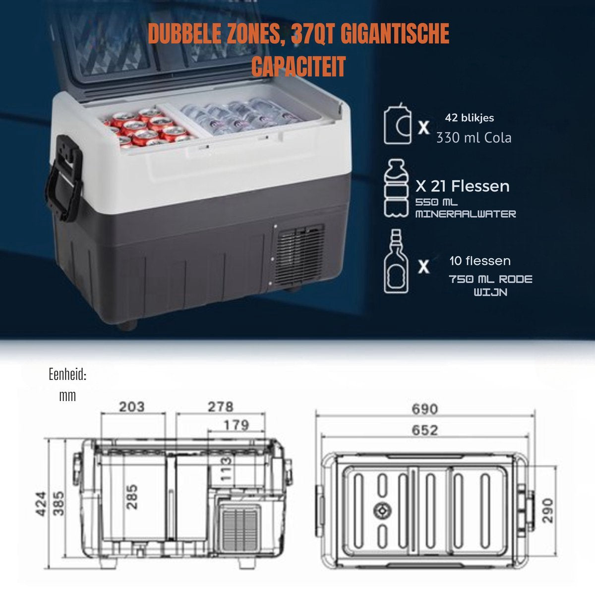 Koelbox en vriezer - Auto koelbox - Friggo - Met display - 45L - Zwart - Met wielen