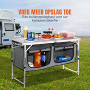 Klaptafel - Campingtafel - 120x47x70 cm - 4 tot 6 personen - Met vakken