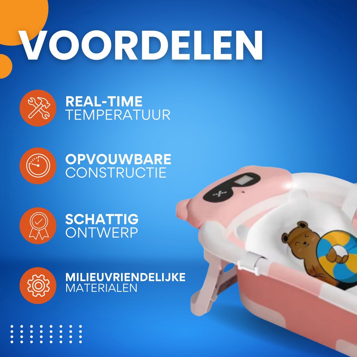 Babybadje Tavien - Roze - Temperatuurweergave - Baby bad met standaard - Zitbad - Kinderbad - Opvouwbaar