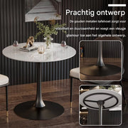 78 cm Hoge Ronde Keuken Eettafel - Gesinterde Stenen Top met Voetstuk Base - Bistro Tafel voor Vrije Tijd en Hoogteverstelling