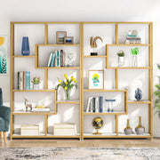 Boekenkast Aravon - 8 Lagen - Boekenrek Metaal - Goud en Marmerlook - Voor Woonkamer