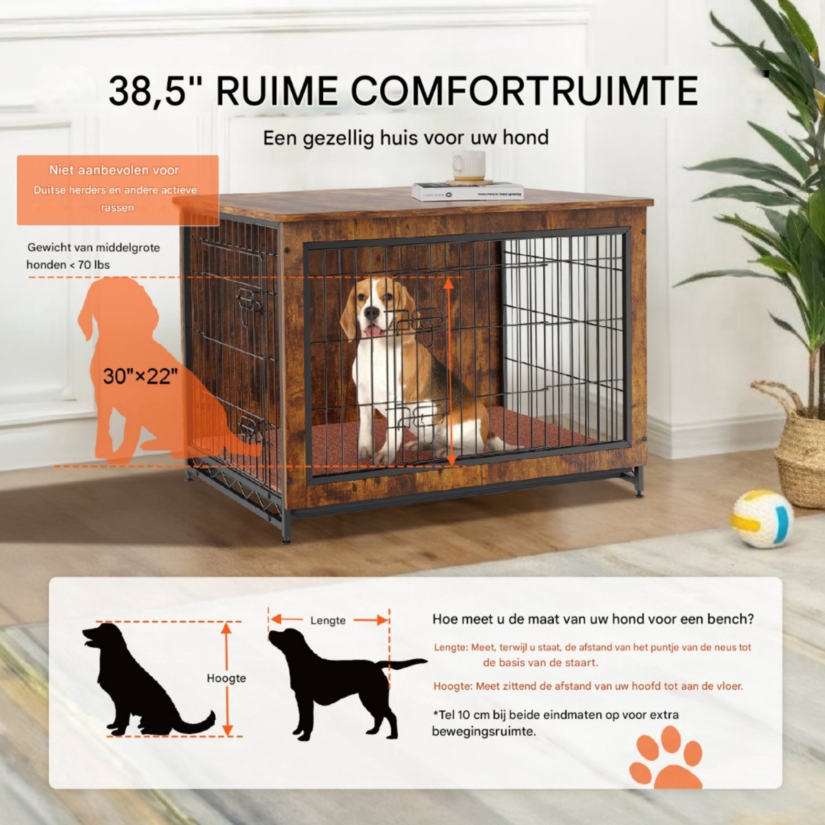 Luxe honden bench - Meubelkennel - Stalen frame - 2-Deurs - Inclusief kussen