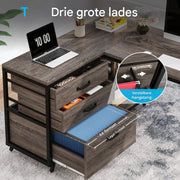 Hoekbureau London - Computerbureau - 135cm - Grijs - Voor thuis of werk - Hout en metaal