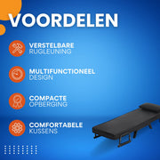 3-in-1 Slaapbank - Voor Appartement of Slaapzaal - Verstelbare Klapstoel met Afneembaar Kussen - Logeerbed van Linnen - Color: Black-Eenzitter