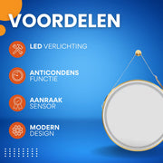 Ronde spiegel met verlichting - 60cm - Voor Badkamer, Make-up & Wandmontage - Dimbaar licht met voorruitverluchting - Goud
