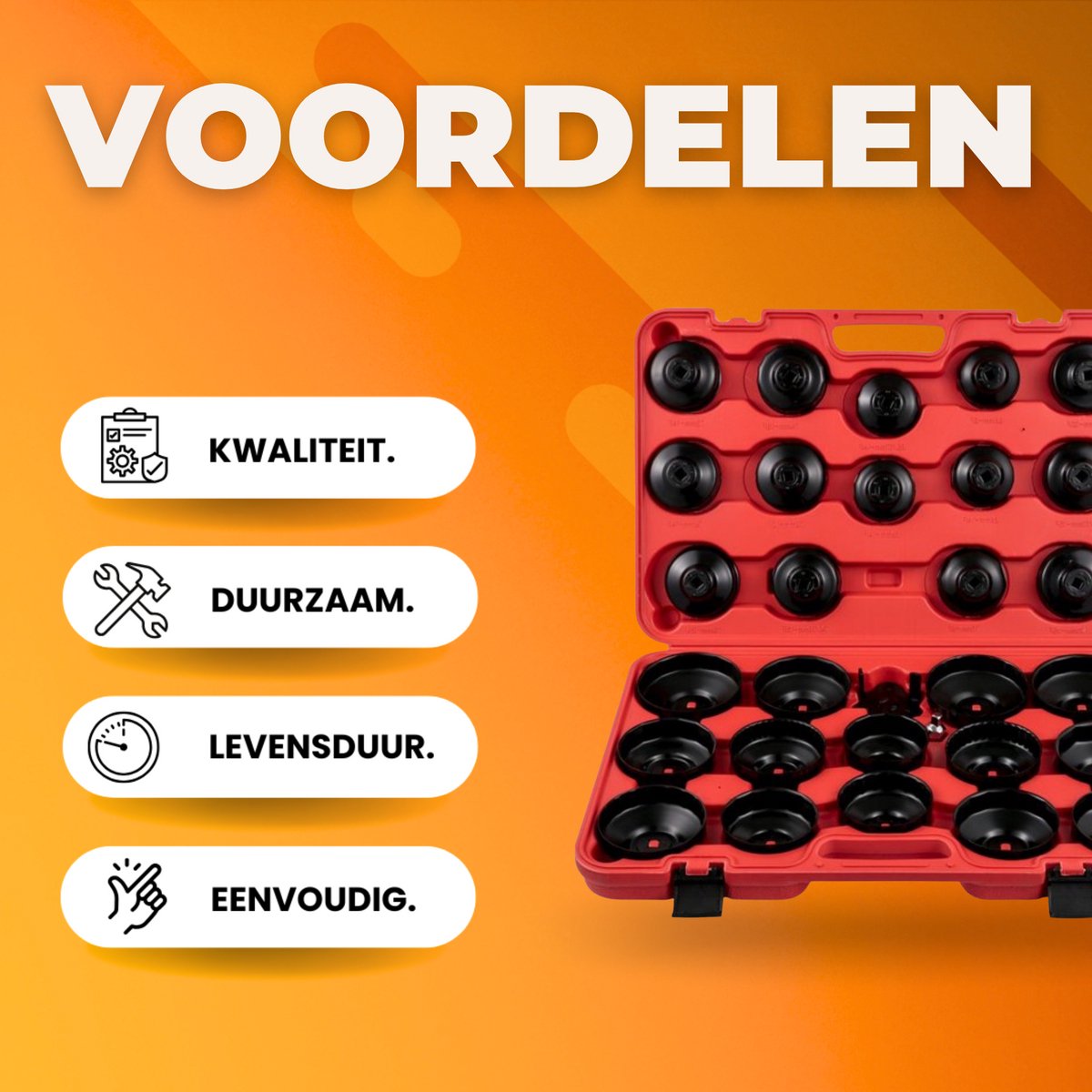 Oliefilter sleutel doppenset - 30-delige set Oliefilterdopsleutelset - Eind kappen - Met 3/8" en 1/2" Aansluiting - Zwart