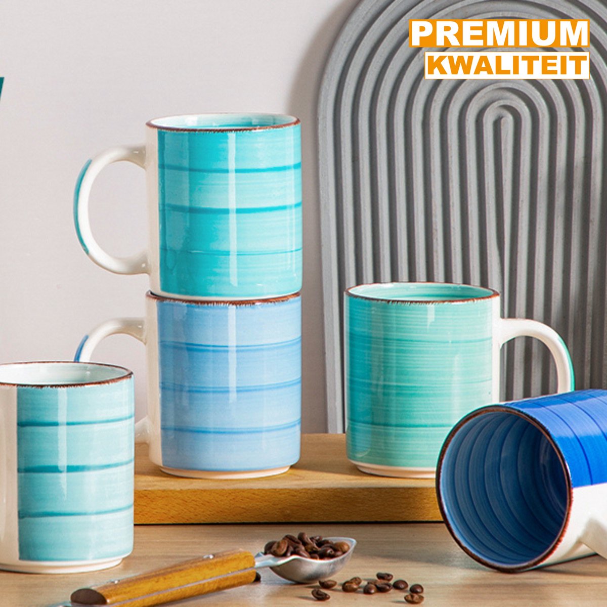 Luxe Mokkenset - 6 stuks - 470ml - Koffiemokken - Melkbeker - Met oor