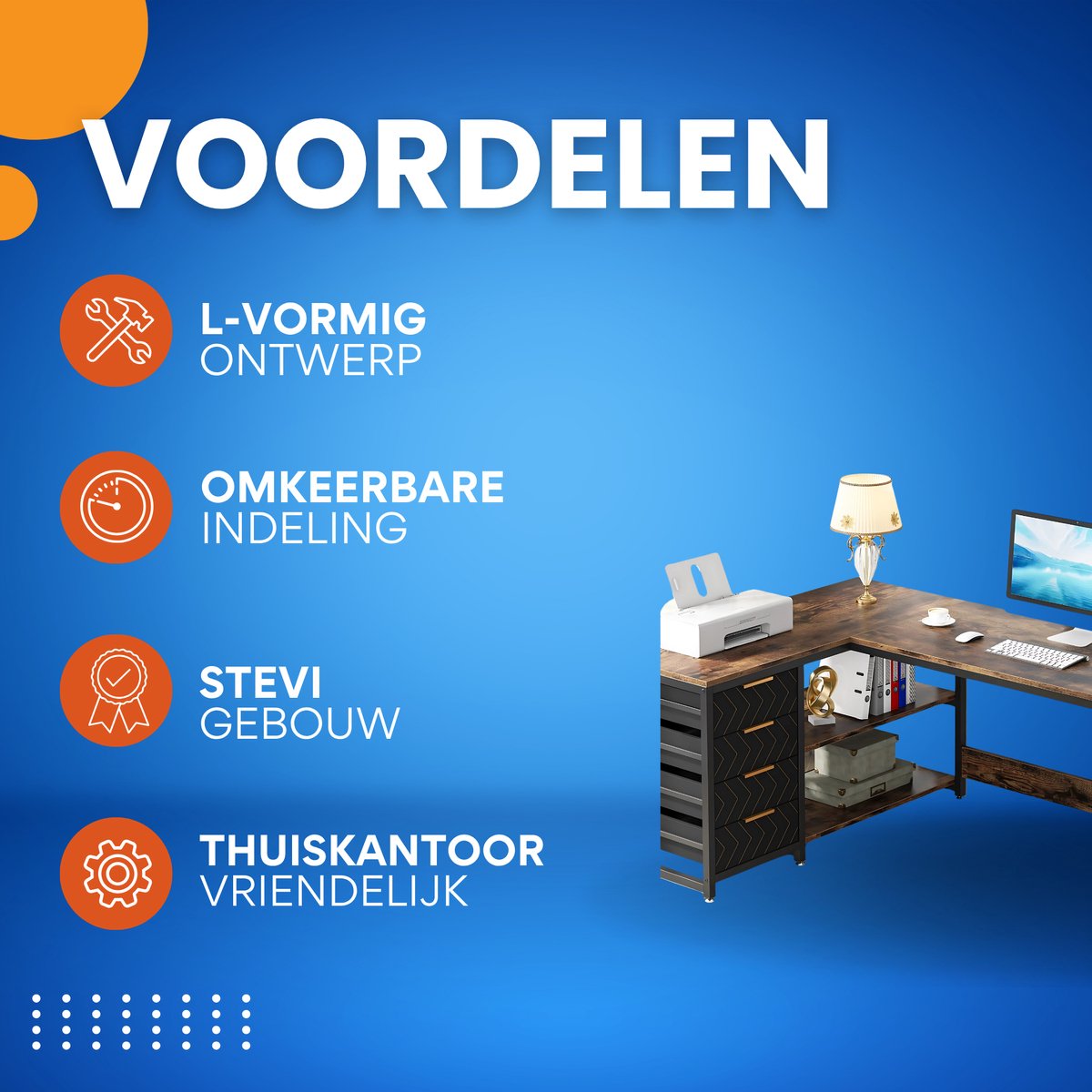 Hoekbureau Dublin - Computerbureau - 150cm - Bruin - Voor thuis of werk - Hout en metaal