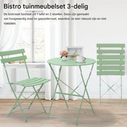 Bistroset 2 persoons - Metaal - Tuinset - Met bistrostoeltjes - 3-delig - Tuintafel - Groen