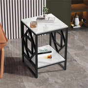 Bijzettafel Mira - Moderne - Goud - Echter marmer - Salontafel - Woonkamer - Emerald look - Side table - 40cm - Vierkant