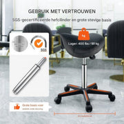 Zadelkruk op wielen - Ergonomische Kruk - Kapperskruk- Tabouret- In Hoogte Verstelbaar - PU Leer met Wielen- Zwart
