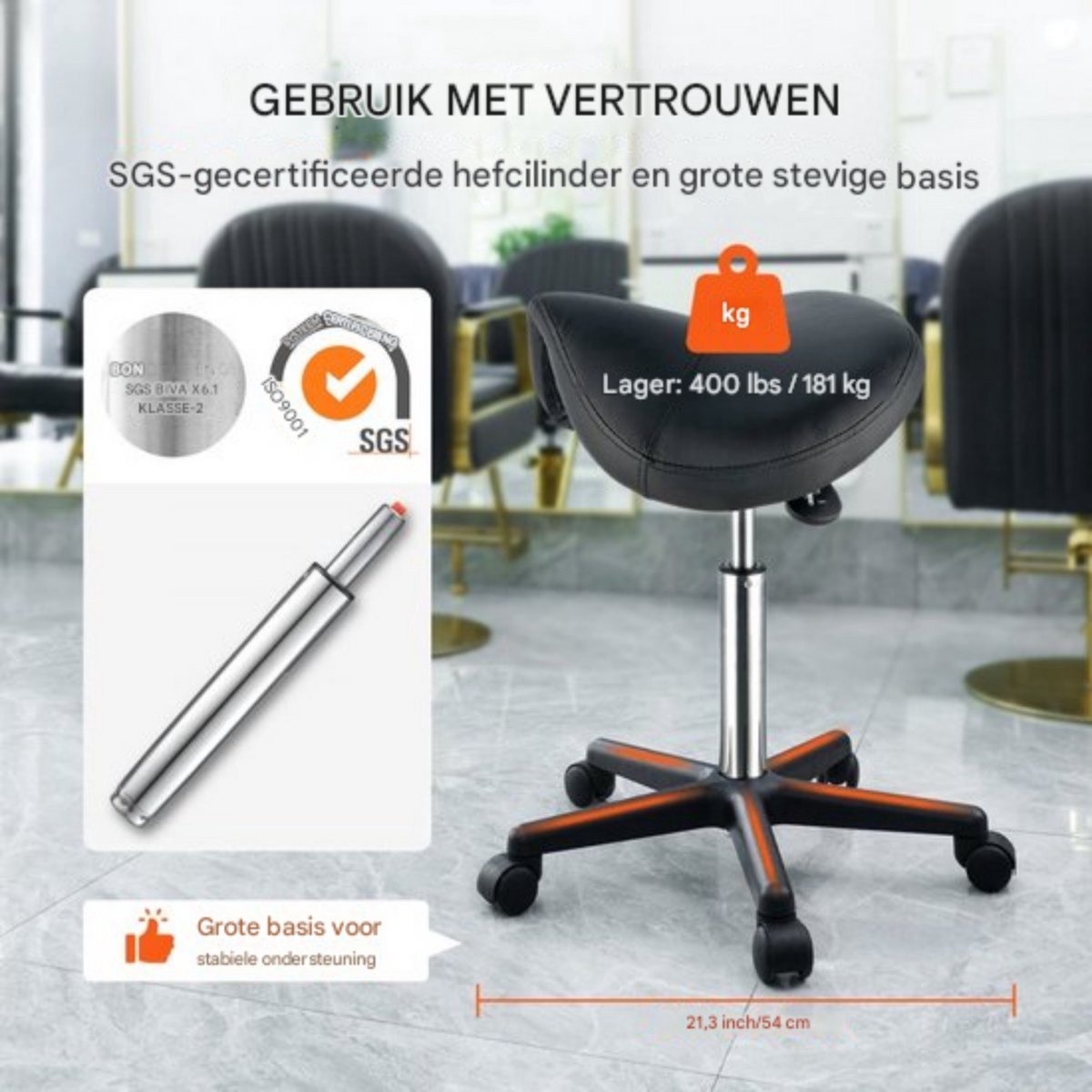 Zadelkruk op wielen - Ergonomische Kruk - Kapperskruk- Tabouret- In Hoogte Verstelbaar - PU Leer met Wielen- Zwart