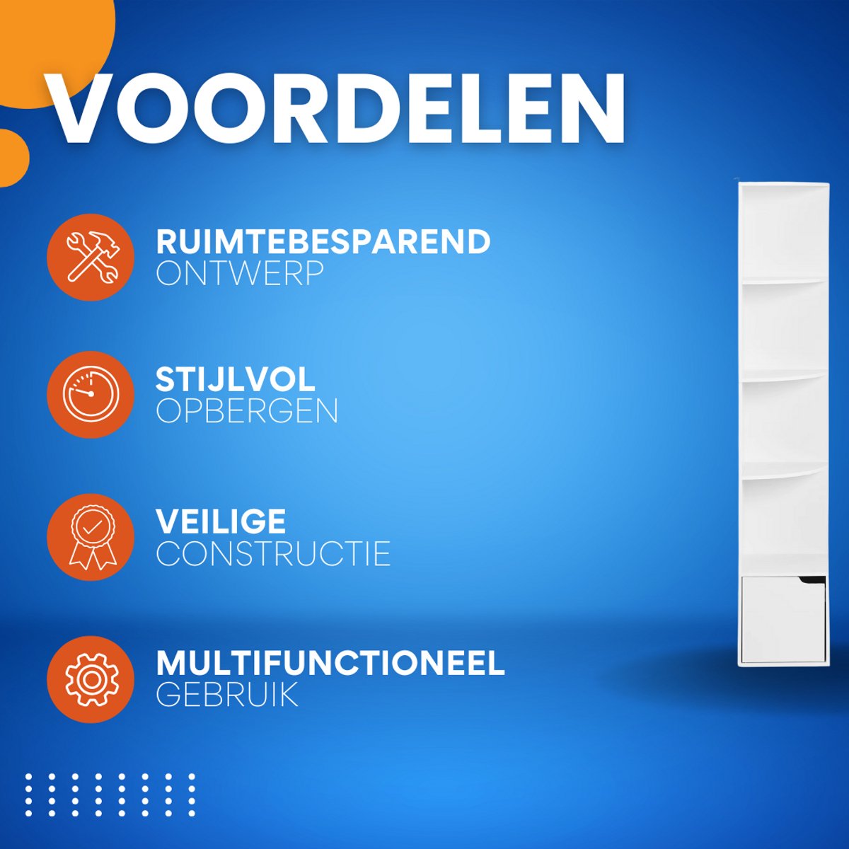Boekenkast met 5 Lagen - Voor Woonkamer, Kantoor of Studeerkamer - Staande Hoekkast met Opbergruimte en Deurtje - Wit MDF
