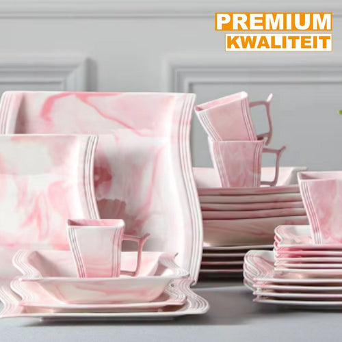 Aristocratic Dinerborden – Ontbijtborden – 6 persoons – 30 delig – Roze Keramisch – Eetborden – Perfect voor diner
