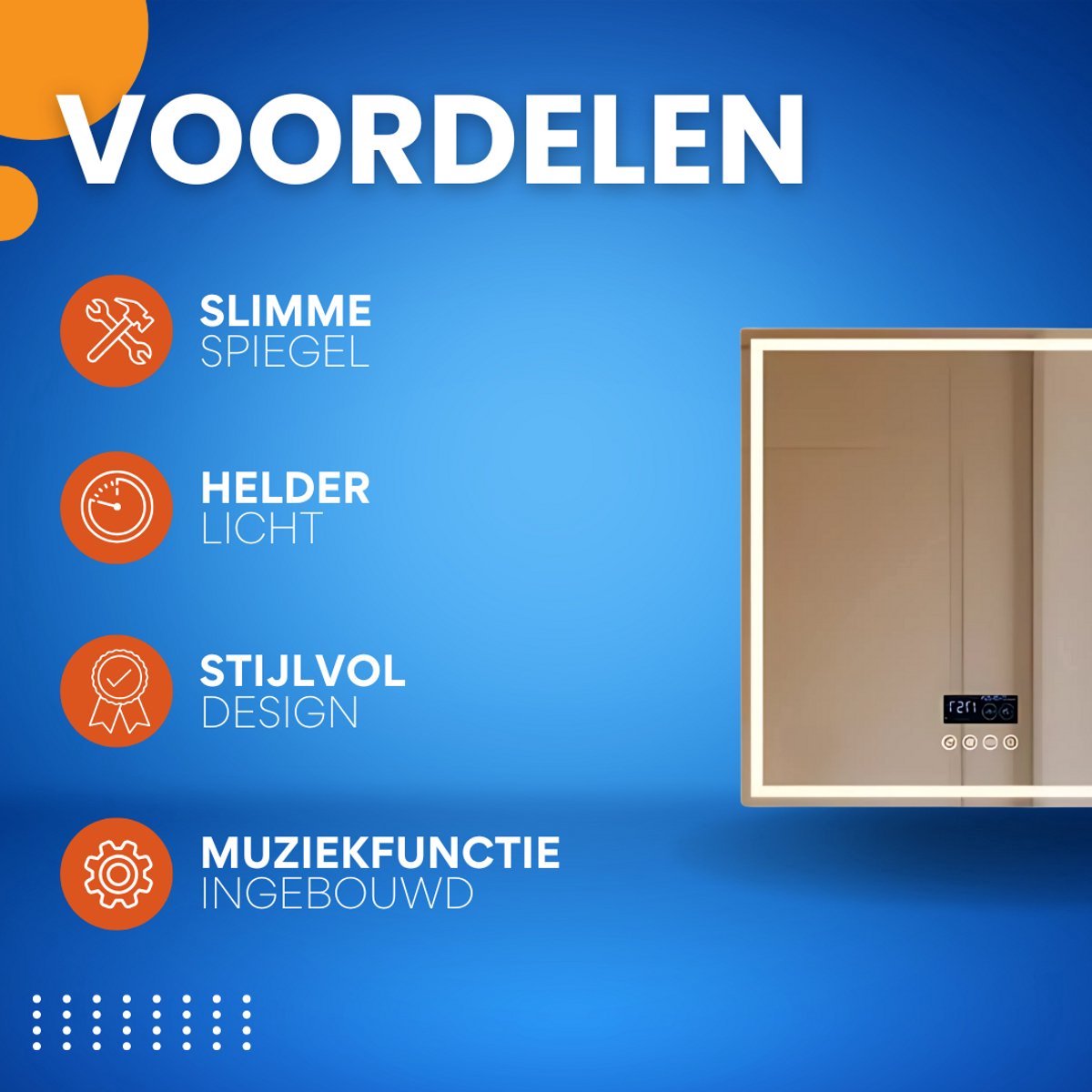 Badkamerspiegel Grandiose - Met bluetooth en verlichting - 80cm - Voor Badkamer, Make-up & Wandmontage - Dimbaar licht - Muziek - Vierkant