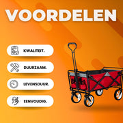 Bolderkar opvouwbaar - Massieve banden - Kinderenvervoer - Bodschappentrolley - Strandkar - Max 80kg