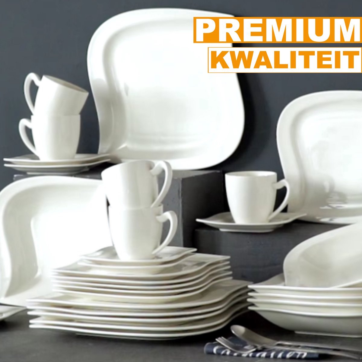 Crystal Bordenset – Ontbijtborden – 12 persoons – 60 delig – Marmerlook Keramisch – Eetborden – Kleurrijke presentatie