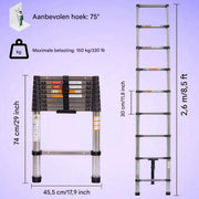 Telescopische Ladder Zyren - Roestvrijstalen Vouwladder - Draagbare Uitschuifbare Loft Ladder - Max. Belasting 150kg/330lb - EN131