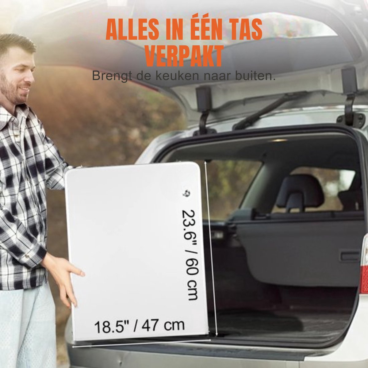 Klaptafel - Campingtafel - 120x47x70 cm - 4 tot 6 personen - Met vakken