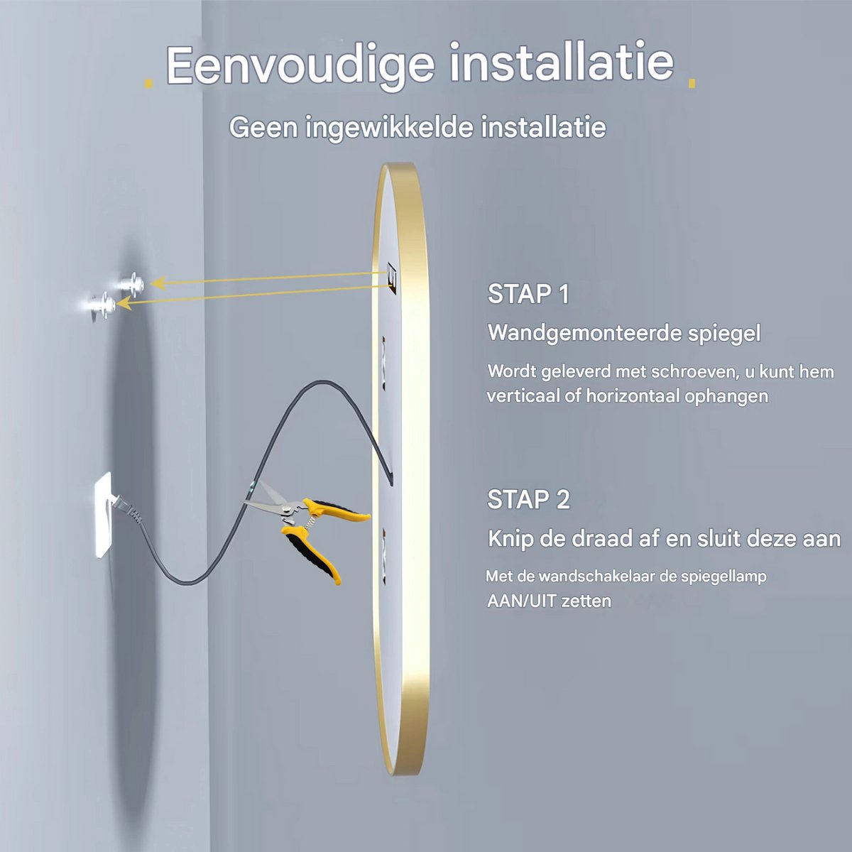 LED Badkamerspiegel met verlicht - Gouden Frame - Dimbaar - Make up - Ovale spiegel - Anti-mist - 50x100cm
