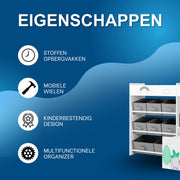 Speelgoedopbergkast – Kinderspeelkamer - Kinderboekenkast – Voor kinderen in speelkamer of kinderkamer – 10 opbergruimtes, speelgoeddoos op wielen – Wit