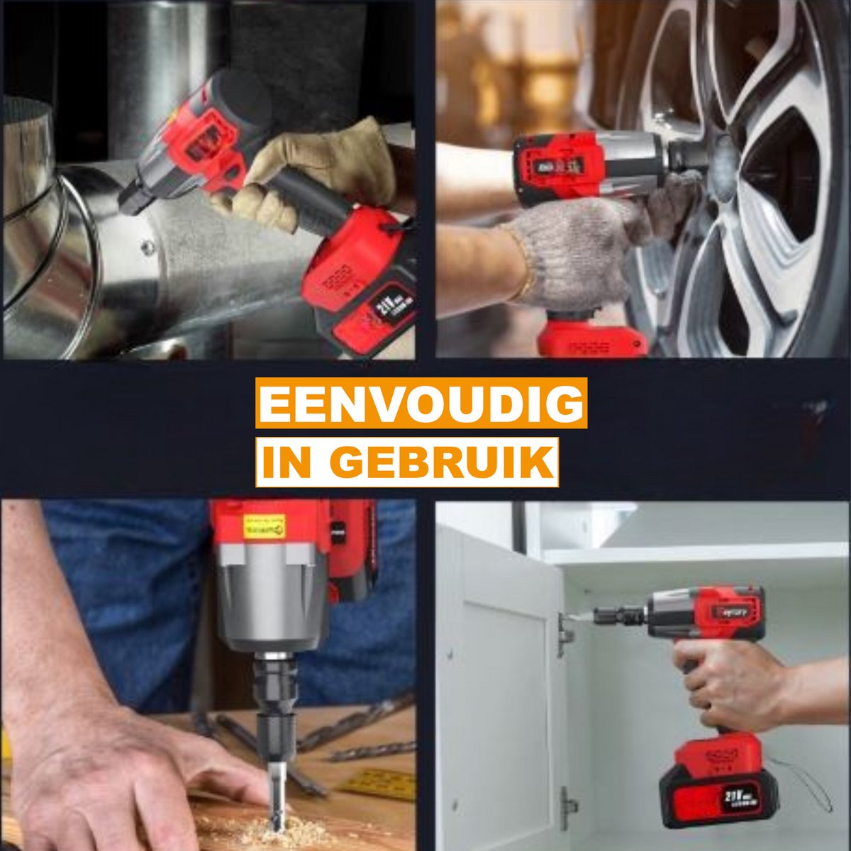 Accu-Slagmoersleutel 1/2 Inch - 550Nm Borstelloos Slagpistool - Hoog Koppel - Inclusief 4 Dopsleutels & Batterij